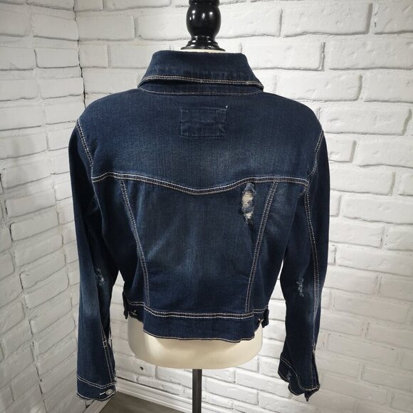 Amethyst Ladies Size 1X Distressed Dark Wash Jean Jacket - Picture 2 of 12